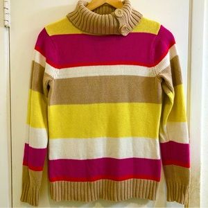 Liz & Co 3 Button Split Turtleneck Pullover Sweater. Knit Striped Size Medium.